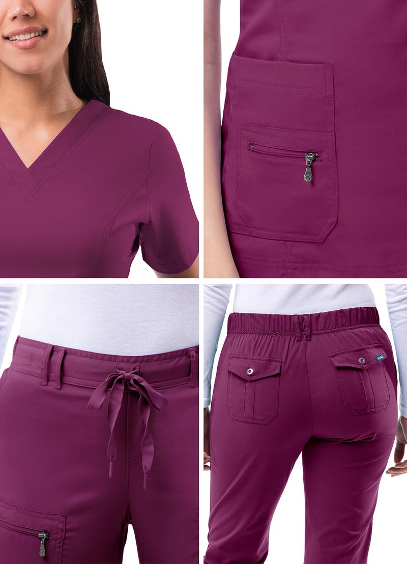 Adar Uniforms Adar Pro Scrubs Set for Women - Stretch Enhanced V-Neck Scrub Top & Slim Fit Scrub Pants, 9 Pockets - 4400 - Wine - L - Image 5